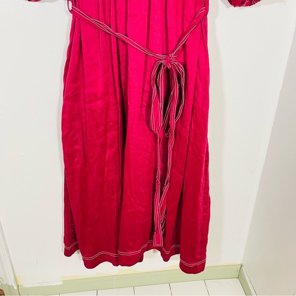 NEW Aje Rebellion Midi Dress Puff Sleeve Red Wine - Picture 7 of 11